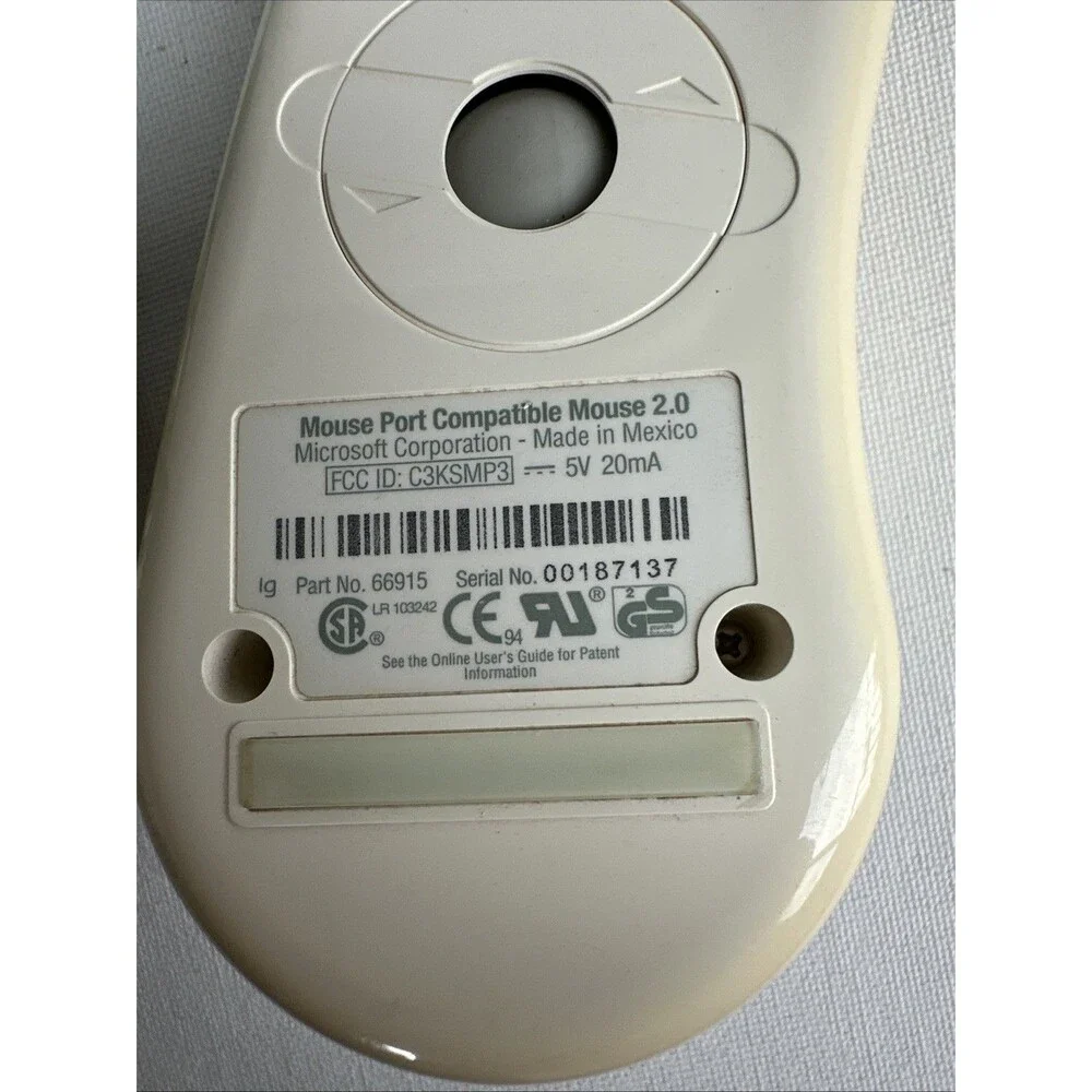Vintage Microsoft Mouse Port Compatible Mouse 2.0 Serial DB9 Beige